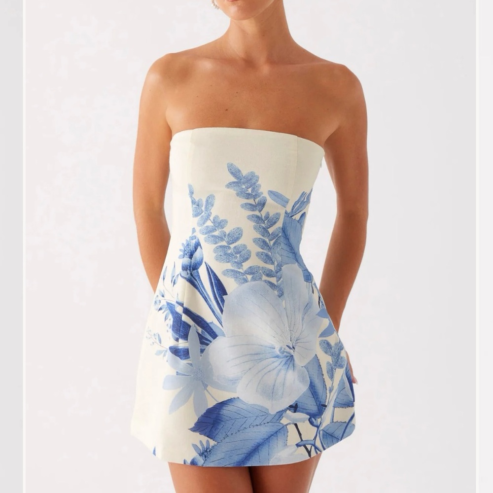 New Peppermayo Denby Strapless Blue Floral Mini Dress